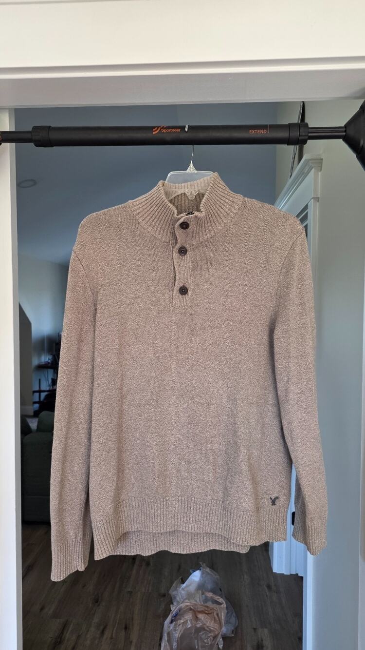 American Eagle Mens Athletic Fit Mock Neck Pullover Sweater Khaki Casual XXL